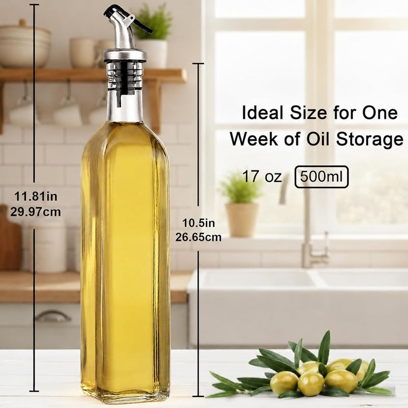 WERTIOO Olive Oil Dispenser Bottle 4Pack, 17oz Oil and Vinegar Dispenser Set, Glass Oil Dispenser for Kitchen with 4 Plastic Pourer, 2 Stainless Steel Funnel, 1 Pen and 8 Label for Kitchen - Image 3