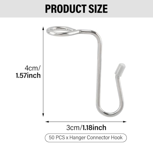 TLPCRKI 50 Pcs Hanger Connector Hooks Hanger Extender Hooks Metal Clothes Hanger Connectors for Different Clothes Hangers Stable Clothes Space Saving - Image 3
