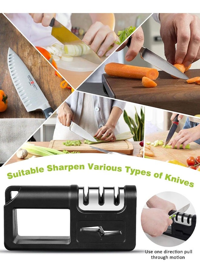 هاي هونور مبراة سكاكين 4 في 1 للمطبخ مع مبراة للمقصات، أداة مبراة السكاكين لإصلاح واستعادة وتلميع الشفرات، ملحقات سكين ماسية للمطاعم، لون أسود - Image 3