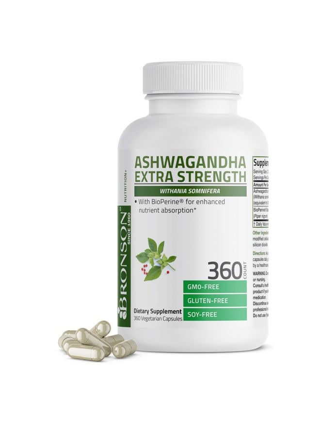 Bronson Ashwagandha Extra Strength Stress & Mood Support with BioPerine - Non GMO Formula, 360 Vegetarian Capsules - Image 1