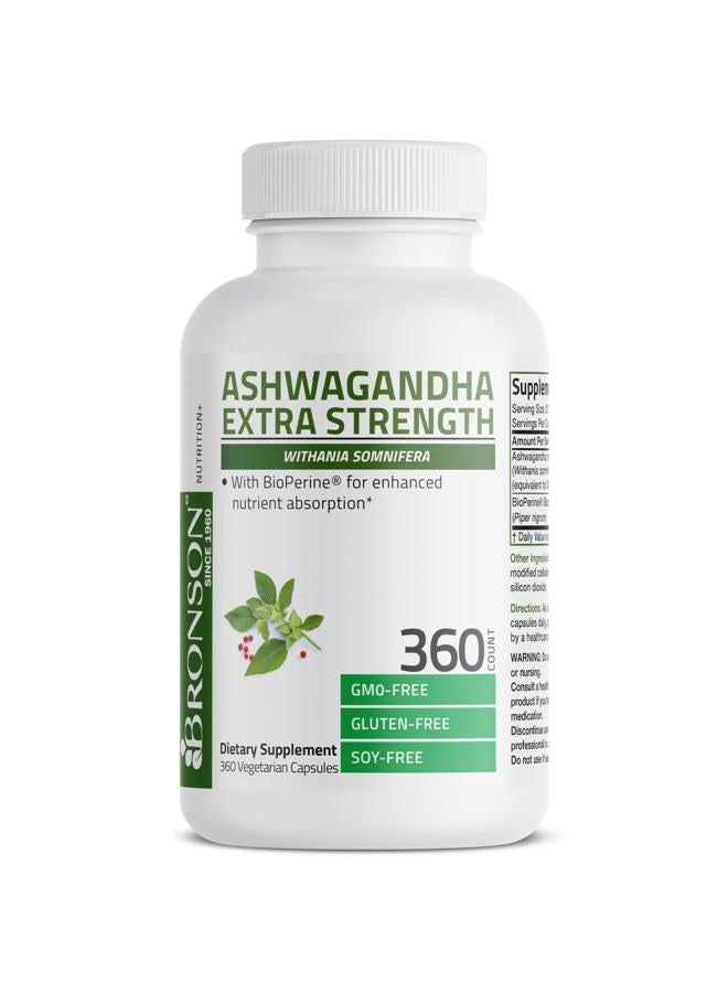 Bronson Ashwagandha Extra Strength Stress & Mood Support with BioPerine - Non GMO Formula, 360 Vegetarian Capsules - Image 3