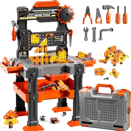 KIZONLY Kids Tools Toy Sets for Aged 3 4 5 6 7 8 2 in 1 Workbench Toys for Toddlers 35 Pretend Play Toolbox Construction Mechanic Set with Sound Educational Birthday Gift for Boys Girls Ages 38 - Image 1