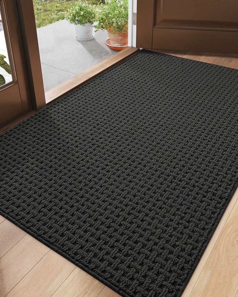 DEXI Front Entryway Door Mat Non Slip 36x60, Washable Entry Way Mats Inside Entrance Low Profile, Welcome Doormat Dirt Trapper for House Floor Home Porter Hall Backdoor Area, Dark Grey - Image 1