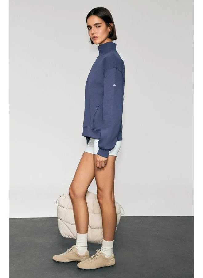 Urban Beat  XENYA Women's Polar Fleece Soft Turtleneck Sweatshirt with Print Details and Pockets, Regular Fit, Indigo. for Women | Best Price UAE