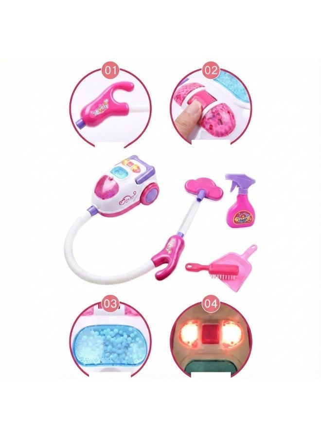 REZZOSS Kids Cleaning Set with Toy Vacuum Cleaner (Lights & Sounds) – 8-Piece Pretend Play Housekeeping Kit for Girls & Boys | Pink Broom, Mop, Dustpan & Brush Set | Educational Montessori Gift for Toddlers 3+ | Little Helper Cleaning Cart Accessories - Image 3