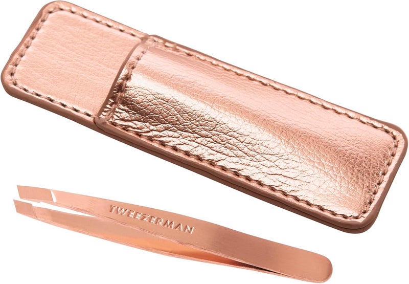 Tweezerman Rose Gold Mini Slant Tweezer with Case - Image 1