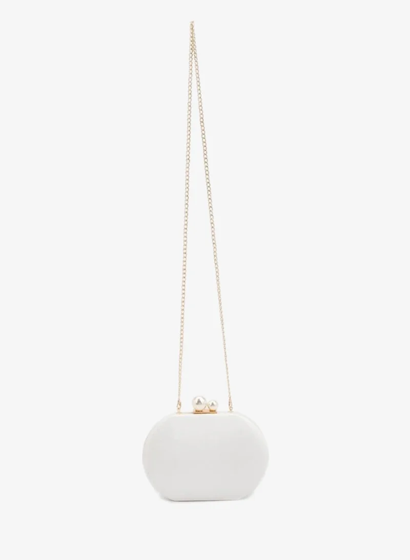 Flora Bella By Shoexpress WHITE Pearl Clutch With Detachable Shoulder Chain Ramadan Collection for Women | Best Price UAE