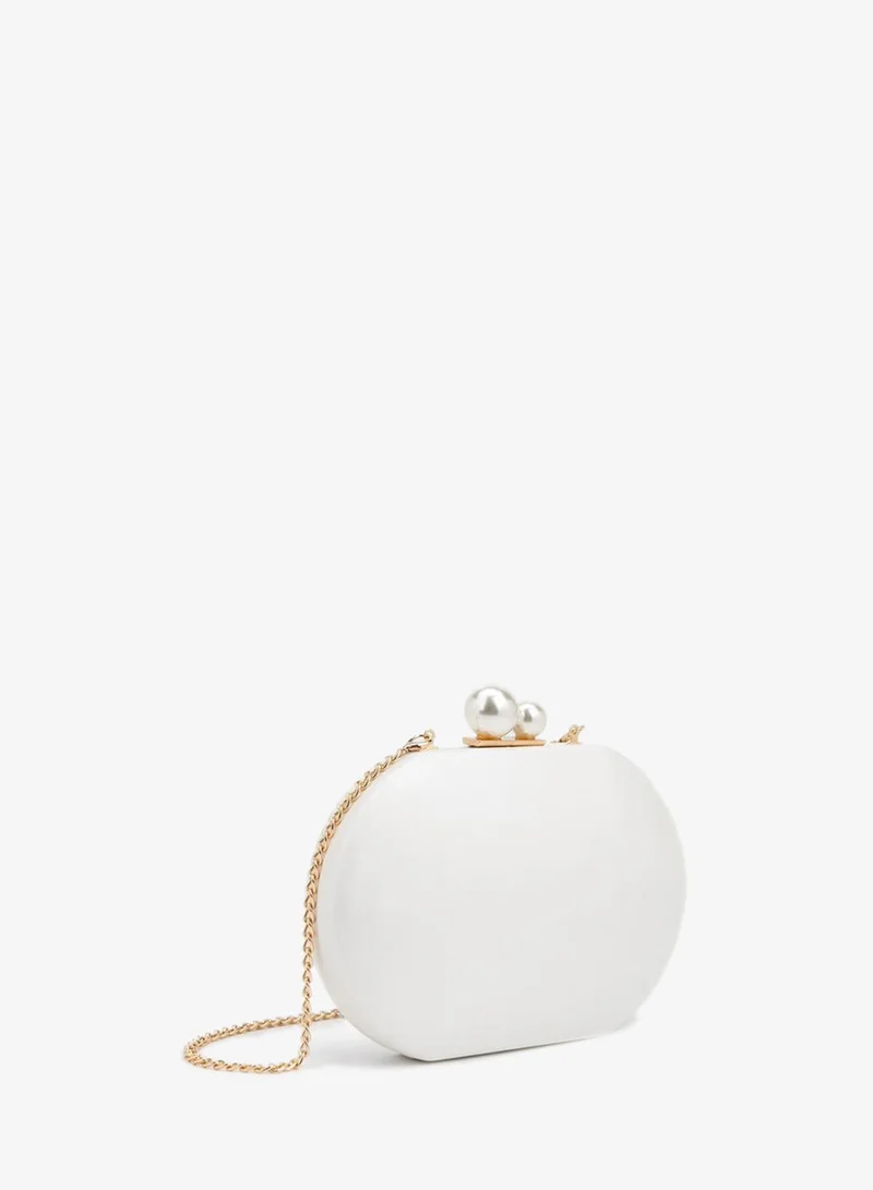 Flora Bella By Shoexpress WHITE Pearl Clutch With Detachable Shoulder Chain Ramadan Collection for Women | Best Price UAE