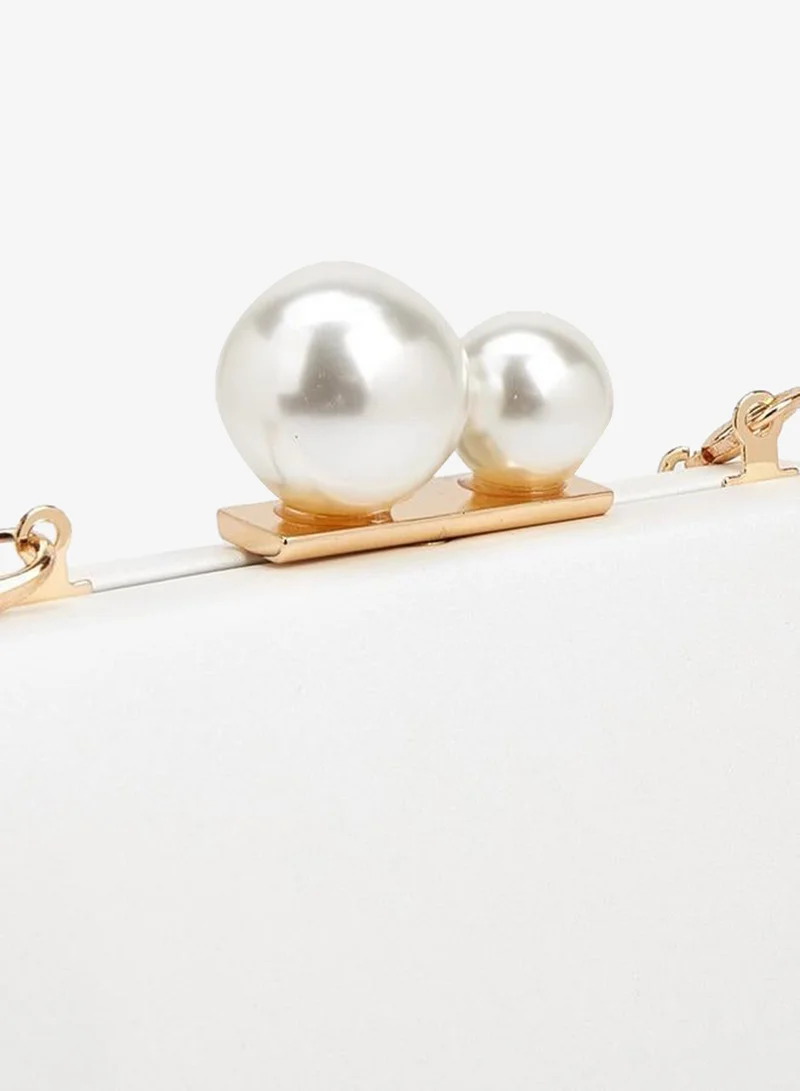 Flora Bella By Shoexpress WHITE Pearl Clutch With Detachable Shoulder Chain Ramadan Collection for Women | Best Price UAE