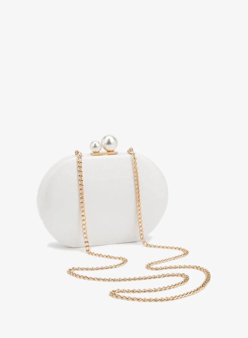 Flora Bella By Shoexpress WHITE Pearl Clutch With Detachable Shoulder Chain Ramadan Collection for Women | Best Price UAE