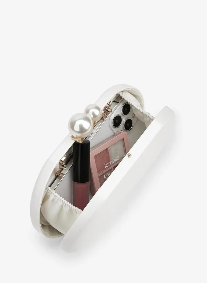 Flora Bella By Shoexpress WHITE Pearl Clutch With Detachable Shoulder Chain Ramadan Collection for Women | Best Price UAE