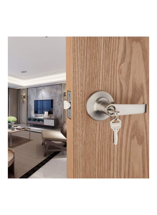 Satin Nickel Lever Handle Door Lock Silver - Image 3