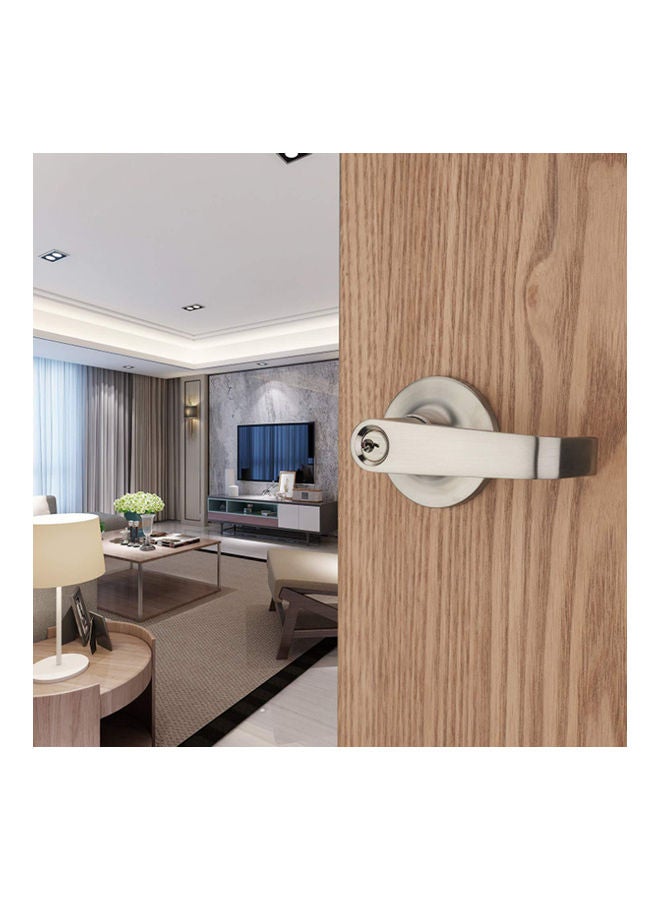 Satin Nickel Lever Handle Door Lock Silver - Image 2