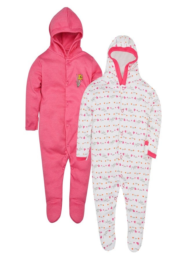 Magic Town Kid's Cotton Solid Sleepsuit (Pack of 2) (MGT_SH_1001_Dark Pink_Newborn) - Image 1