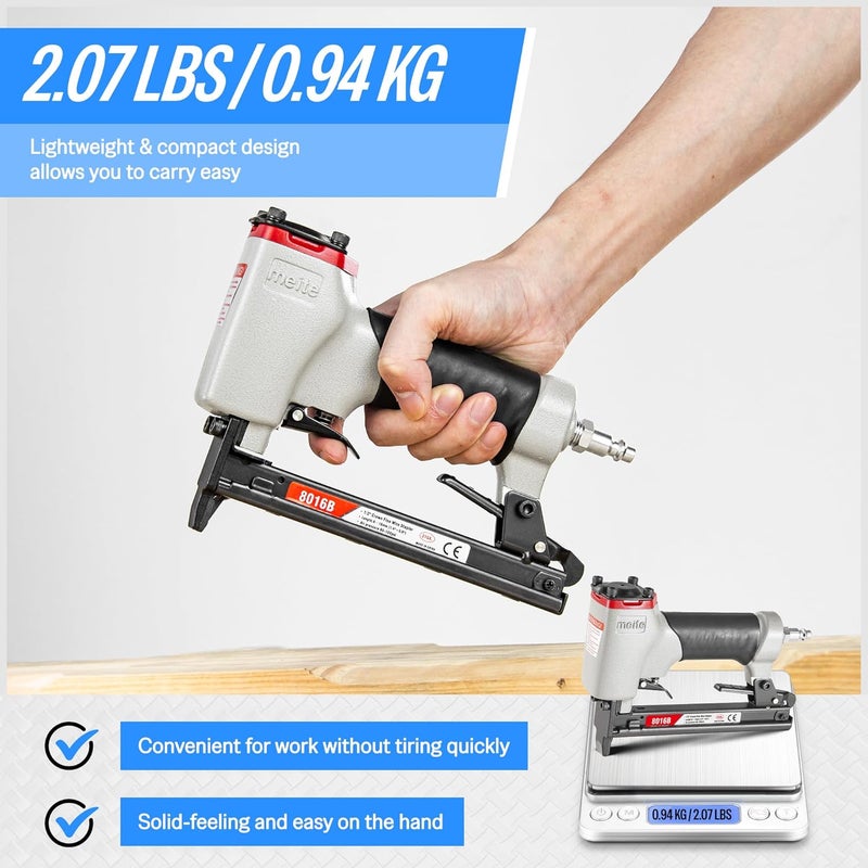 Meite Pneumatic Upholstery Stapler Tool for 21 Gauge 1/2-Inch Crown Staples, Heavy-Duty Stapler for Woodworking, Carpentry, and DIY Projects (Model 8016B) - Image 3