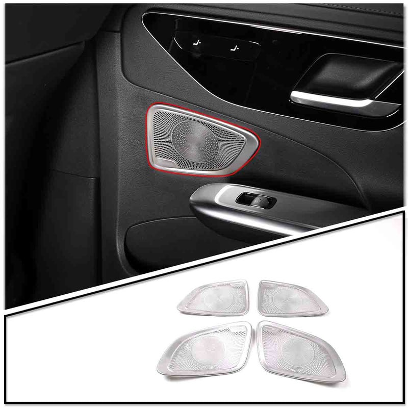 ملحقات شبكات مكبرات الصوت لسيارة TINKI متوافقة مع مرسيدس بنز W206 2022-2023 C-Class C200 C300 ملحقات داخلية من الفولاذ المقاوم للصدأ فضي