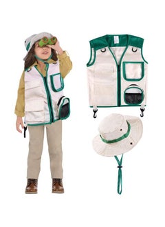 Safari Costume Cargo Vest And Hat For Kids, Outdoor Explorer Kits And Role Play For Park Ranger, Paleontologist, Zookeeper, Jane Goodall Costume,Great Backyard Safari Gift For Adventure Boys And Girls