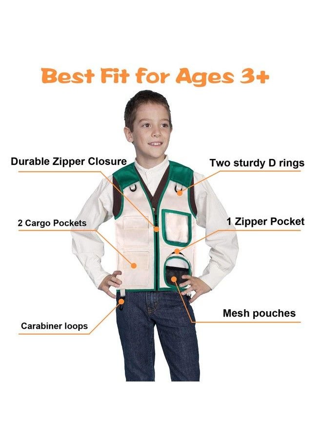 Ginmic - Safari Costume Cargo Vest And Hat For Kids, Outdoor Explorer Kits And Role Play For Park Ranger, Paleontologist, Zookeeper, Jane Goodall Costume,Great Backyard Safari Gift For Adventure Boys And Girls - Image 1