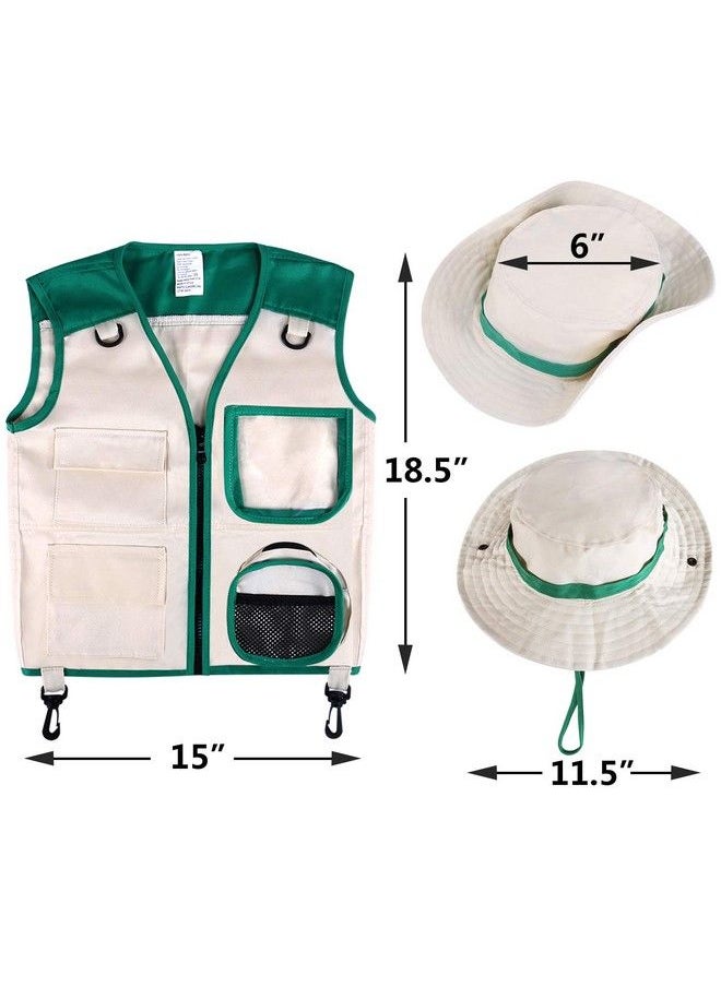 Ginmic - Safari Costume Cargo Vest And Hat For Kids, Outdoor Explorer Kits And Role Play For Park Ranger, Paleontologist, Zookeeper, Jane Goodall Costume,Great Backyard Safari Gift For Adventure Boys And Girls - Image 1