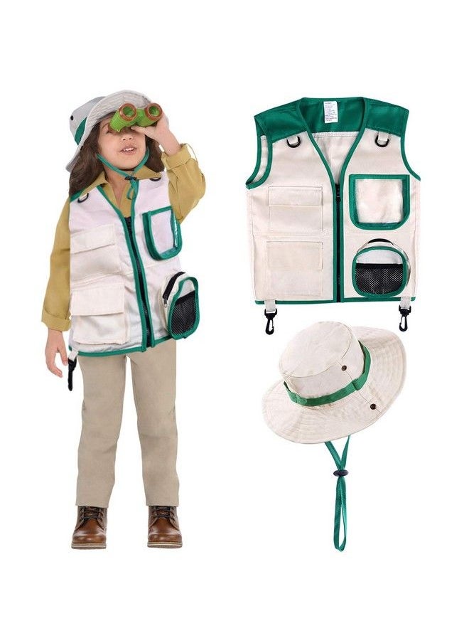 Ginmic - Safari Costume Cargo Vest And Hat For Kids, Outdoor Explorer Kits And Role Play For Park Ranger, Paleontologist, Zookeeper, Jane Goodall Costume,Great Backyard Safari Gift For Adventure Boys And Girls - Image 1