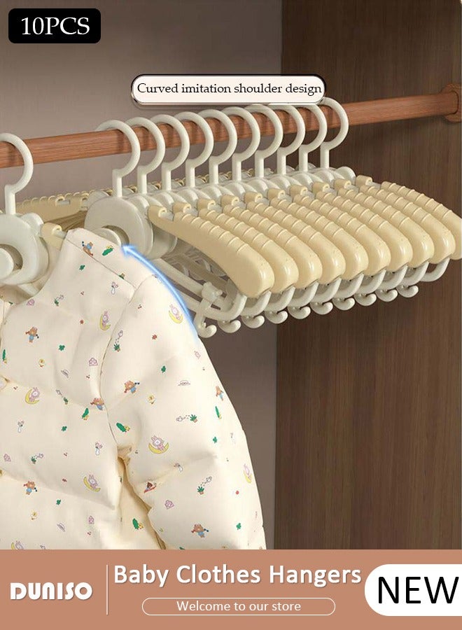 DUNISO 10 Pcs Baby Hangers, Extendable Baby Closet Hanger with Removable Clip for Newborn to Teenagers, Non-Slip Plastic Infant Hangers, Stackable Clothes Hangers for Baby Closet Organizer  - Image 1