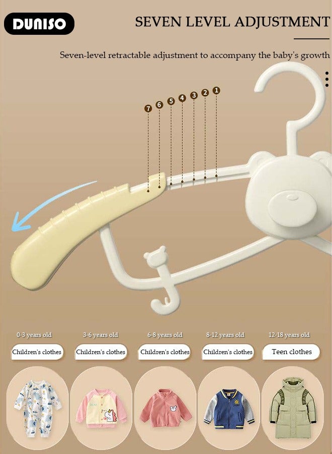 DUNISO 10 Pcs Baby Hangers, Extendable Baby Closet Hanger with Removable Clip for Newborn to Teenagers, Non-Slip Plastic Infant Hangers, Stackable Clothes Hangers for Baby Closet Organizer  - Image 2