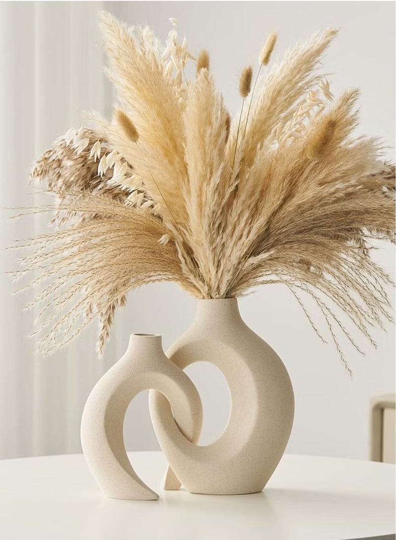 يوڠام طقم مزهريات خزفية مجوفة مكون من قطعتين لديكور المنزل العصري - مزهريات دونات بوهيمية - مزهريات زخرفية بأسلوب نورديك الحداثي لطاولة الزينة وحفلات الزفاف وغرف المعيشة والمكاتب وتزيين المنازل - Image 1