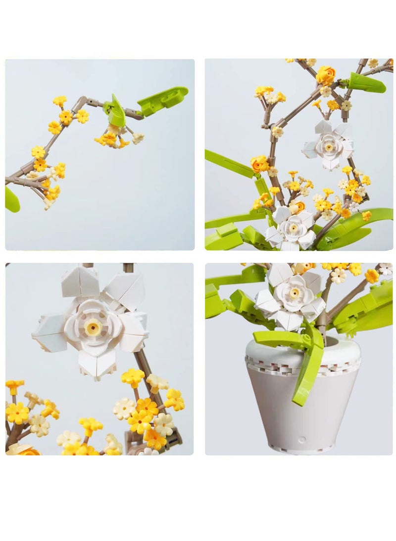 Flower Bouquet Building Kit, Osmanthus Fragrans Bonsai Tree Toy, Artificial Plant Building, Creative Building Project for Adults, Botanical Collection Compatible with Lego (430 Pieces) - Image 2