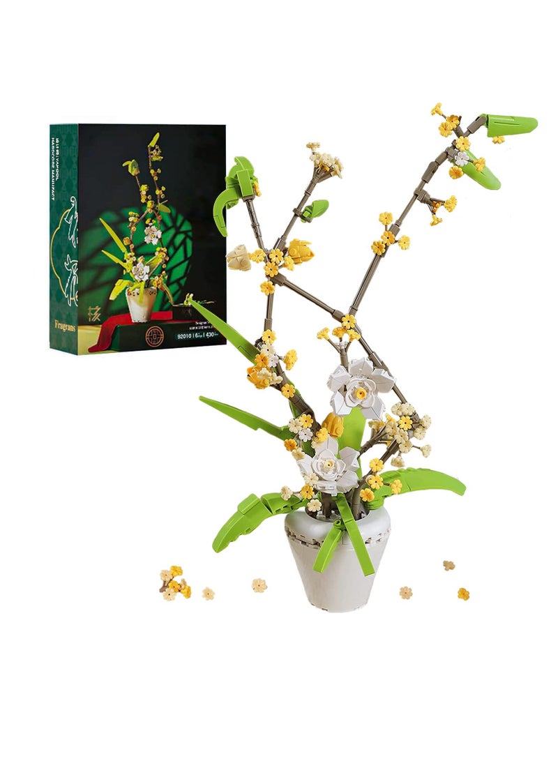 Flower Bouquet Building Kit, Osmanthus Fragrans Bonsai Tree Toy, Artificial Plant Building, Creative Building Project for Adults, Botanical Collection Compatible with Lego (430 Pieces) - Image 1