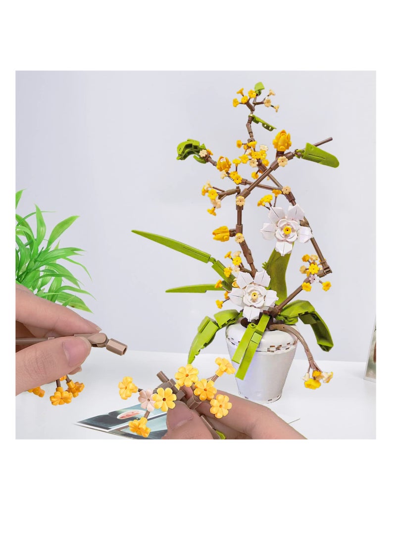 Flower Bouquet Building Kit, Osmanthus Fragrans Bonsai Tree Toy, Artificial Plant Building, Creative Building Project for Adults, Botanical Collection Compatible with Lego (430 Pieces) - Image 3