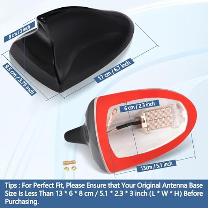 rayihni غطاء هوائي زعنفة سمكة القرش للسيارة، هوائي راديو FM AM ستيريو عالمي مع لاصق، هوائيات زعنفة سمكة القرش المثبتة على السقف للسيارات والشاحنات والسيارات الرياضية متعددة الاستخدامات - Image 3