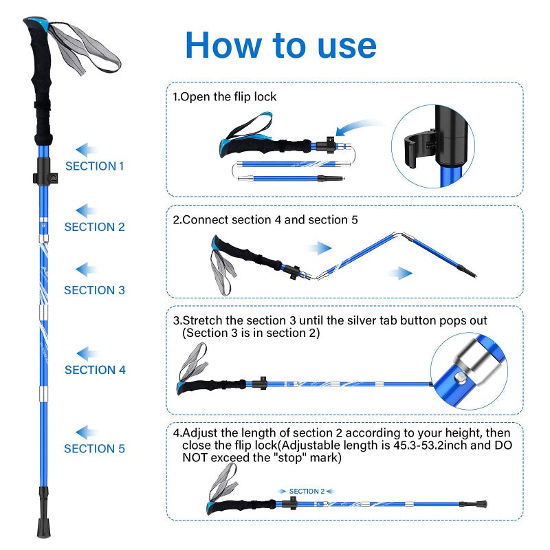 BISINNA Collapsible Trekking Hiking Poles- 2 Pack Folding Aluminum Walking Sticks with Quick Lock System 4 Seasons Accessories,Telescopic, Adjustable, Lightweight for Men Women - Image 5