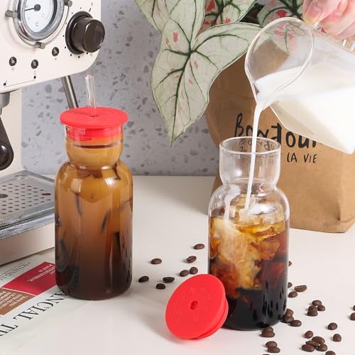 CWHHRN 17 oz Glass Cups with Lid and Straw, Glass Tumbler with Straw and Lid, Vintage Glassware for Whiskey Cocktail Beer Juice, Iced Coffee Cups with Lid (4 PACK) - Image 4