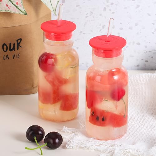 CWHHRN 17 oz Glass Cups with Lid and Straw, Glass Tumbler with Straw and Lid, Vintage Glassware for Whiskey Cocktail Beer Juice, Iced Coffee Cups with Lid (4 PACK) - Image 5