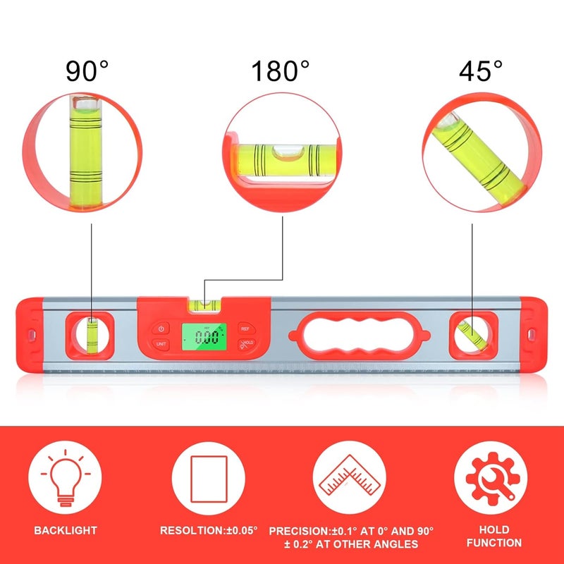 Red Digital Level Aluminum Alloy Professional Electronic Level for Woodworking Construction - Image 5