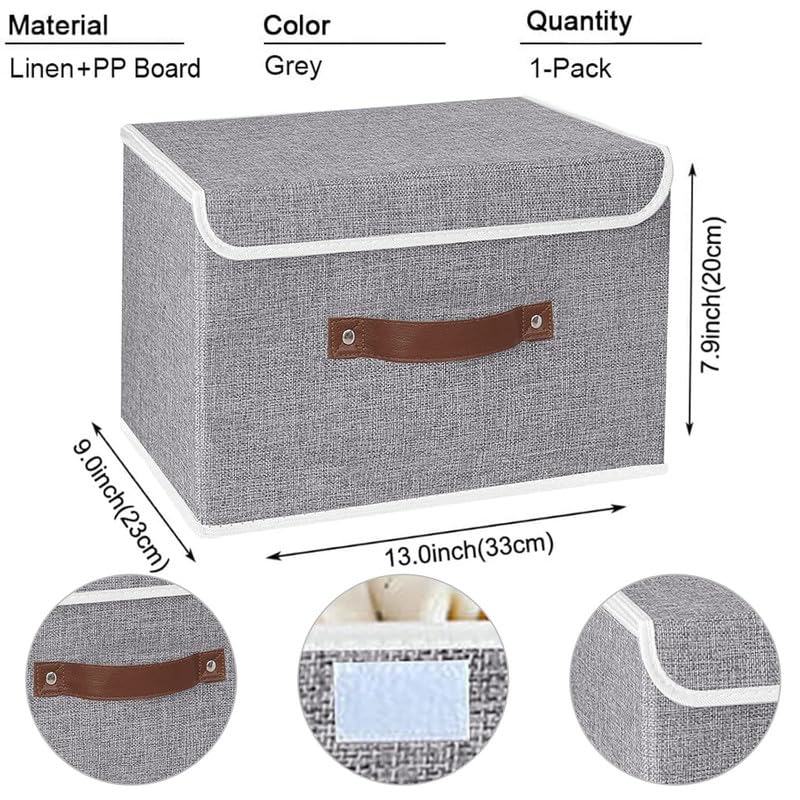 QUAIL NonWoven Foldable Large Jute Print Storage Box with Lids Handles Collapsible Storage Bin for Organizing Toys Clothes and Books Grey Pack of 2 - Image 5
