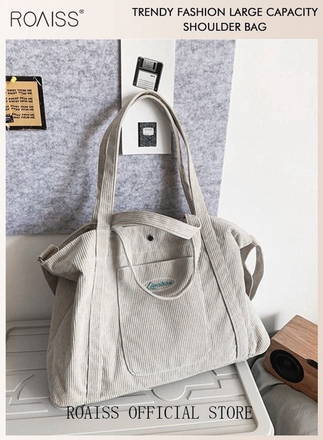 roaiss Women's Canvas Bag Large Capacity One Shoulder Messenger Tote Bag Casual Solid Color Versatile Work Commuting  - Image 3