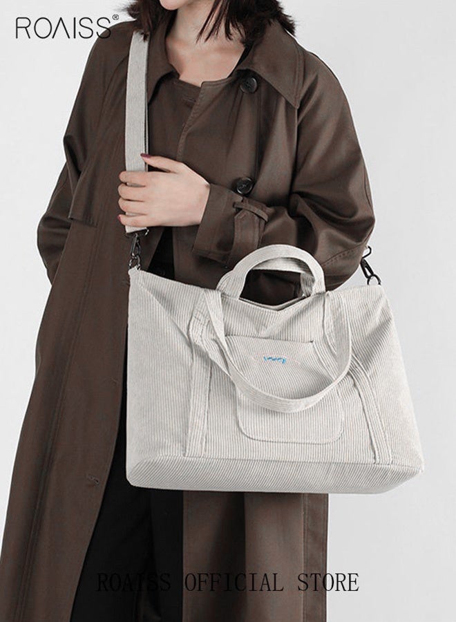 roaiss Women's Canvas Bag Large Capacity One Shoulder Messenger Tote Bag Casual Solid Color Versatile Work Commuting  - Image 2