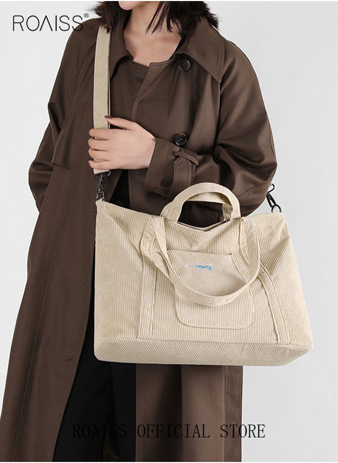 roaiss - Women's Canvas Bag Large Capacity One Shoulder Messenger Tote Bag Casual Solid Color Versatile Work Commuting - Image 1