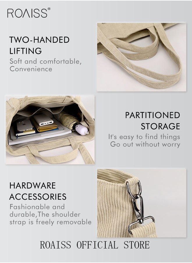 roaiss - Women's Canvas Bag Large Capacity One Shoulder Messenger Tote Bag Casual Solid Color Versatile Work Commuting - Image 1