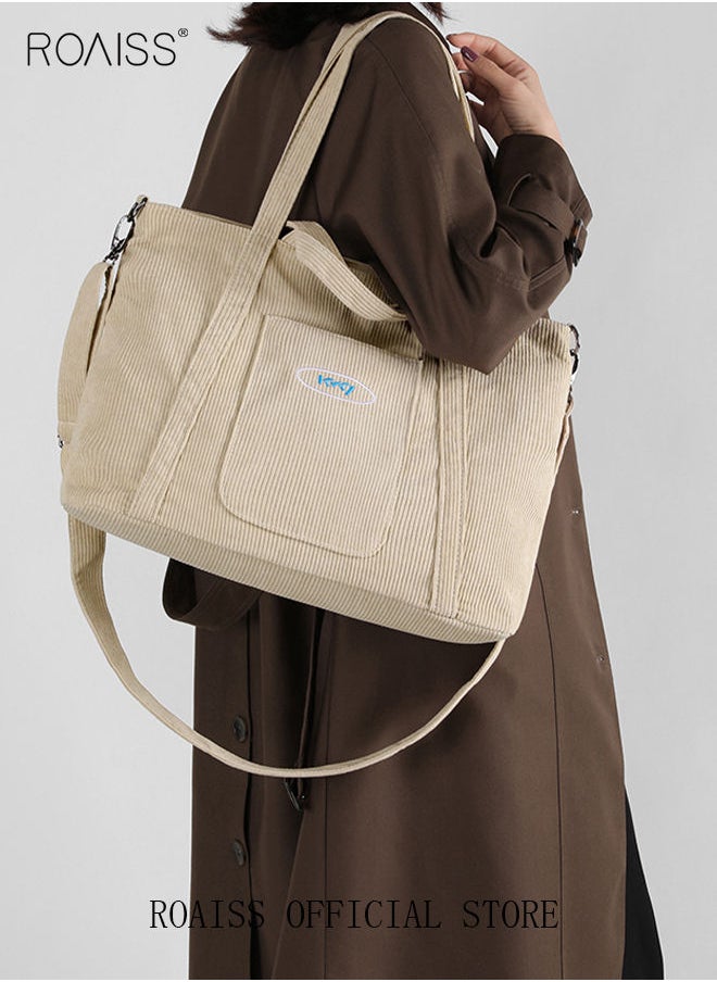 roaiss - Women's Canvas Bag Large Capacity One Shoulder Messenger Tote Bag Casual Solid Color Versatile Work Commuting - Image 1