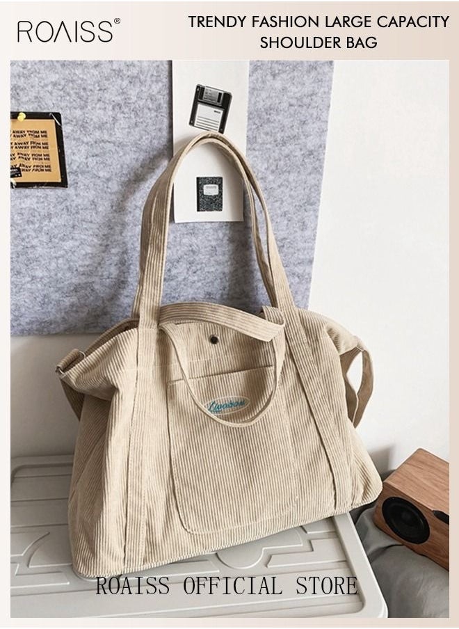 roaiss - Women's Canvas Bag Large Capacity One Shoulder Messenger Tote Bag Casual Solid Color Versatile Work Commuting - Image 1