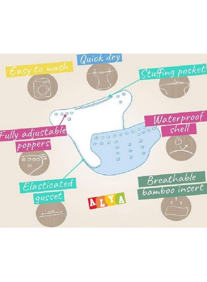Alya Pocket Button Style Solid Reusable Cloth Diaper All In One Adjustable Washable Diapers Nappies(Without Inserts) For Toddlers;New Borns(0 24 Months3 16Kg) (Pack Of 7 Multi) - Image 5