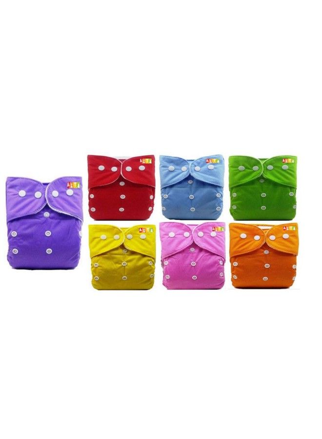 Alya Pocket Button Style Solid Reusable Cloth Diaper All In One Adjustable Washable Diapers Nappies(Without Inserts) For Toddlers;New Borns(0 24 Months3 16Kg) (Pack Of 7 Multi) - Image 1