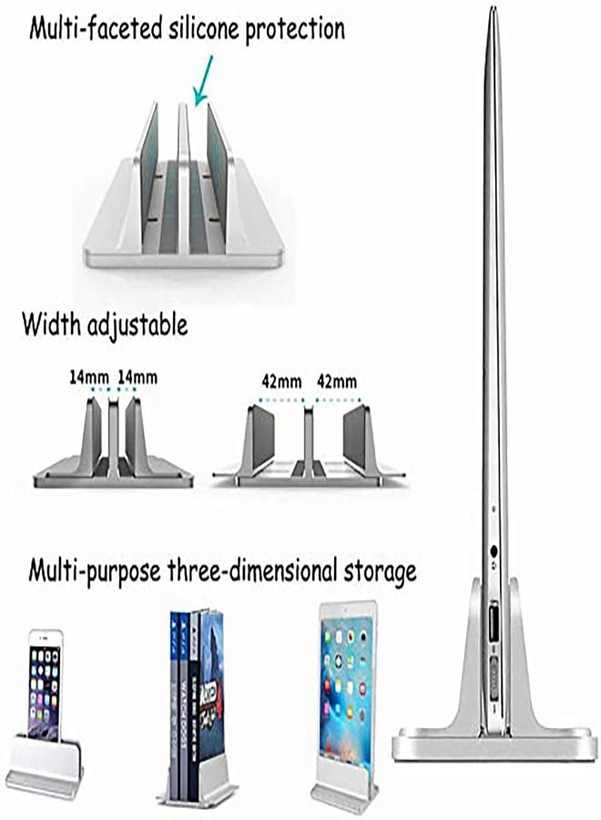 Excefore Universal Laptop Vertical Stand, Dual Desktop Stand Adjustable Notebook Stand (up to 17.3 inches) for Samsung/HP/Dell/Chrome Book laptops - Silver  - Image 3