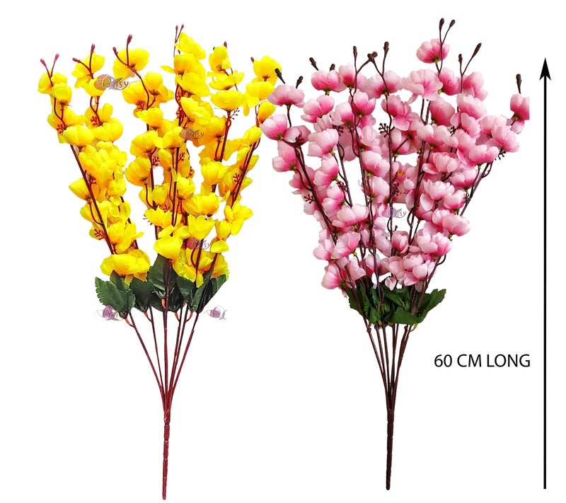 ARTSY® Artificial Flowers Bunch for Decoration Cherry Blossom, Ideal for vase, Home, Office Decor, Gifts, Craft, Artificial Plants for Decoration, Without vase, Yellow Pink, Combo, 2 Pieces - Image 5