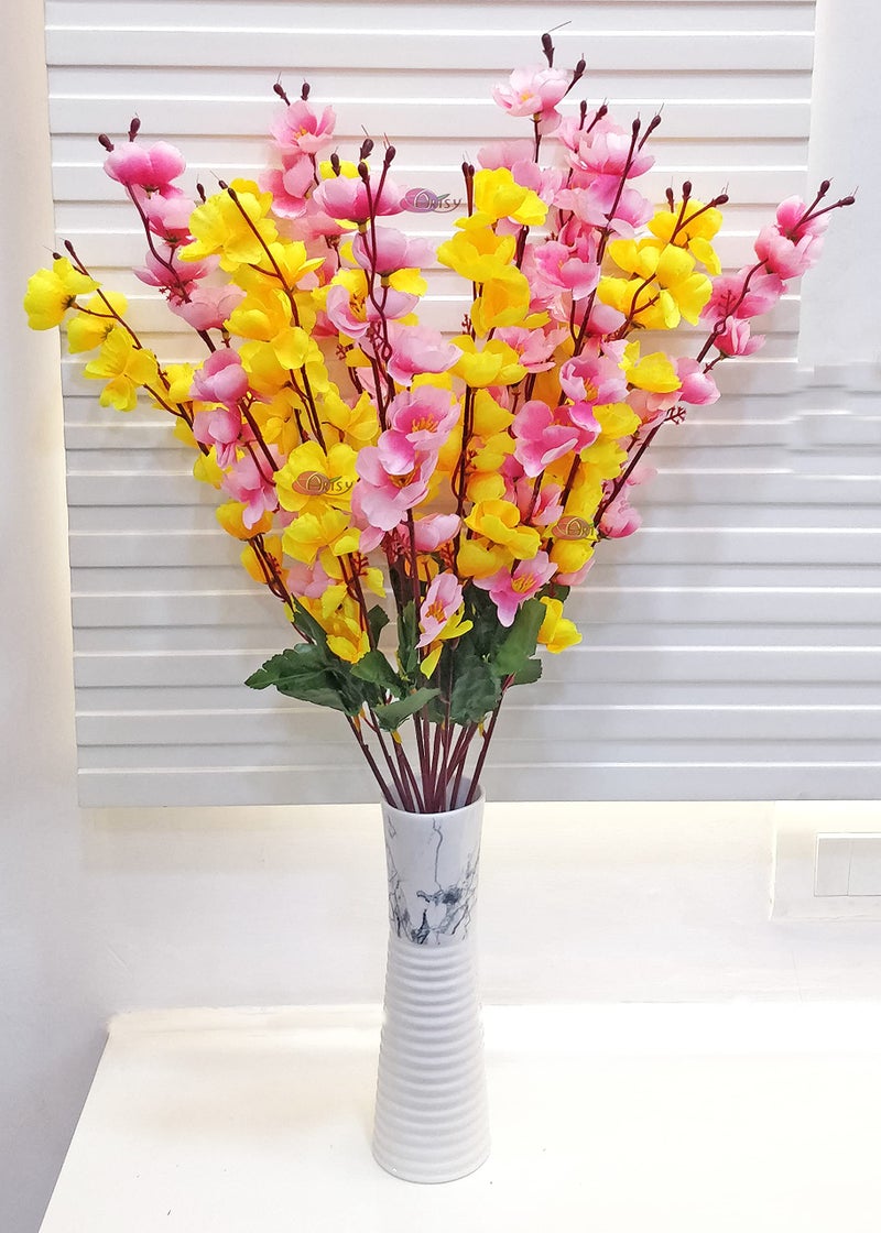 ARTSY® Artificial Flowers Bunch for Decoration Cherry Blossom, Ideal for vase, Home, Office Decor, Gifts, Craft, Artificial Plants for Decoration, Without vase, Yellow Pink, Combo, 2 Pieces - Image 1