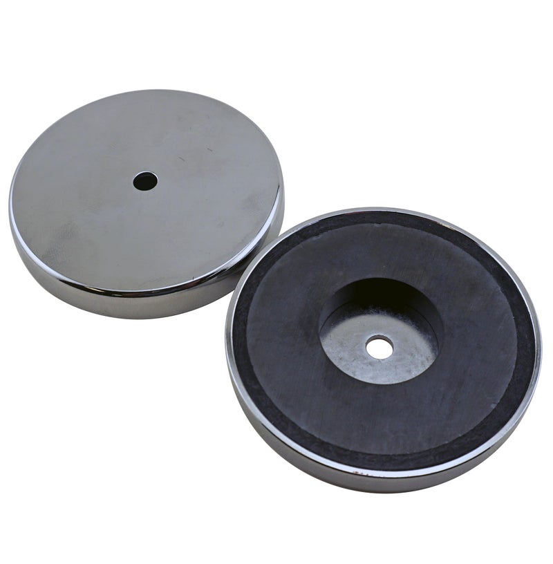 Master Magnetics عبوة مغناطيس قاعدة سيراميك دائرية من ماستر ماغنيتيكس - مغناطيسات قوية ثقيلة - سحب 95 رطل لكل واحدة - مطلية بالنيكل - قطر 3.20 بوصة - ثقب 0.270 بوصة - سمك 0.445 بوصة - عبوة من 2 - Image 1