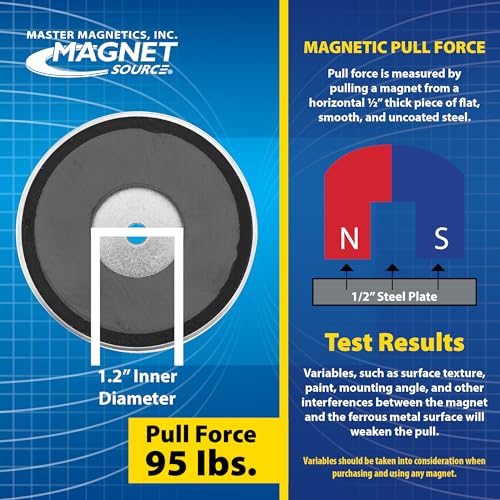 Master Magnetics عبوة مغناطيس قاعدة سيراميك دائرية من ماستر ماغنيتيكس - مغناطيسات قوية ثقيلة - سحب 95 رطل لكل واحدة - مطلية بالنيكل - قطر 3.20 بوصة - ثقب 0.270 بوصة - سمك 0.445 بوصة - عبوة من 2 - Image 5