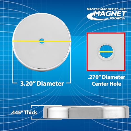 Master Magnetics عبوة مغناطيس قاعدة سيراميك دائرية من ماستر ماغنيتيكس - مغناطيسات قوية ثقيلة - سحب 95 رطل لكل واحدة - مطلية بالنيكل - قطر 3.20 بوصة - ثقب 0.270 بوصة - سمك 0.445 بوصة - عبوة من 2 - Image 3